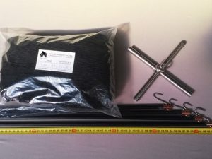 Senknetz Komplett 1,5 x 1,5 m/ PAD 15×15 mm schwarz – knotenlos